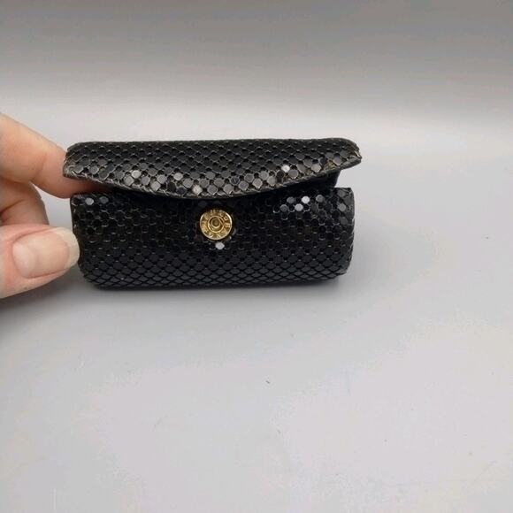 Whiting & Davis Black Lipstick Case Snap Closure Mesh Mirror Holder - Picture 1 of 5
